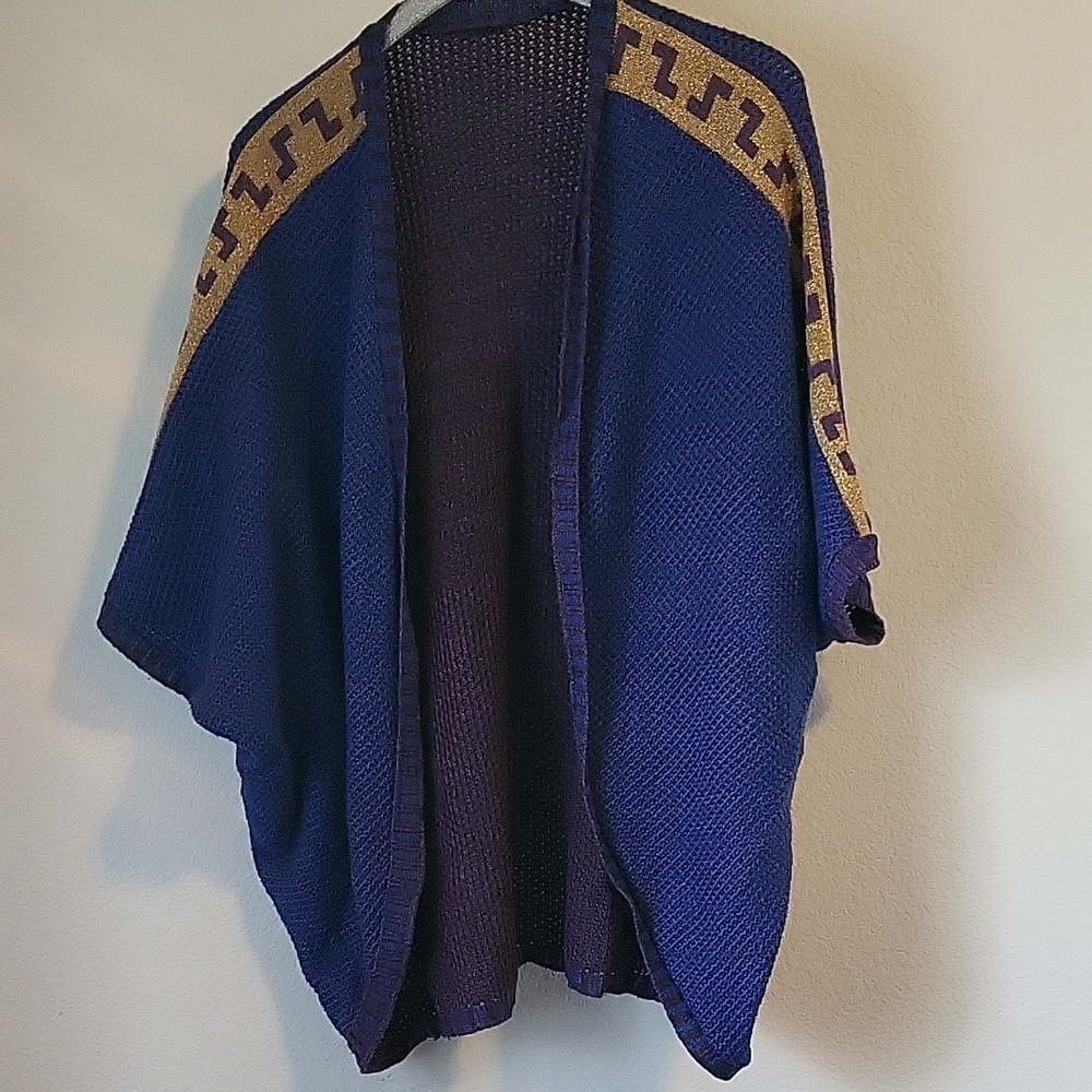 Elhoffer Design Galactic Blue and Gold Dolman Cardigan Sweater
